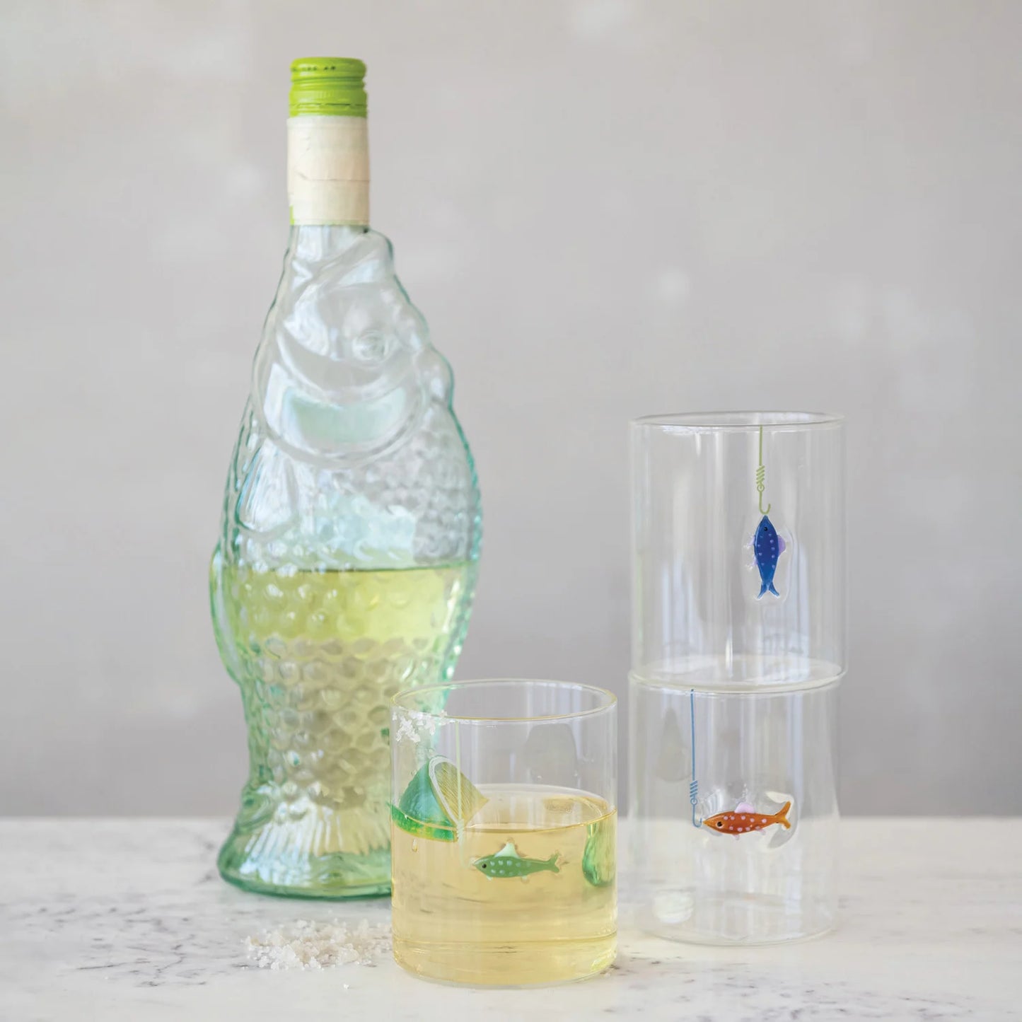Fish on Hook Glass S/2