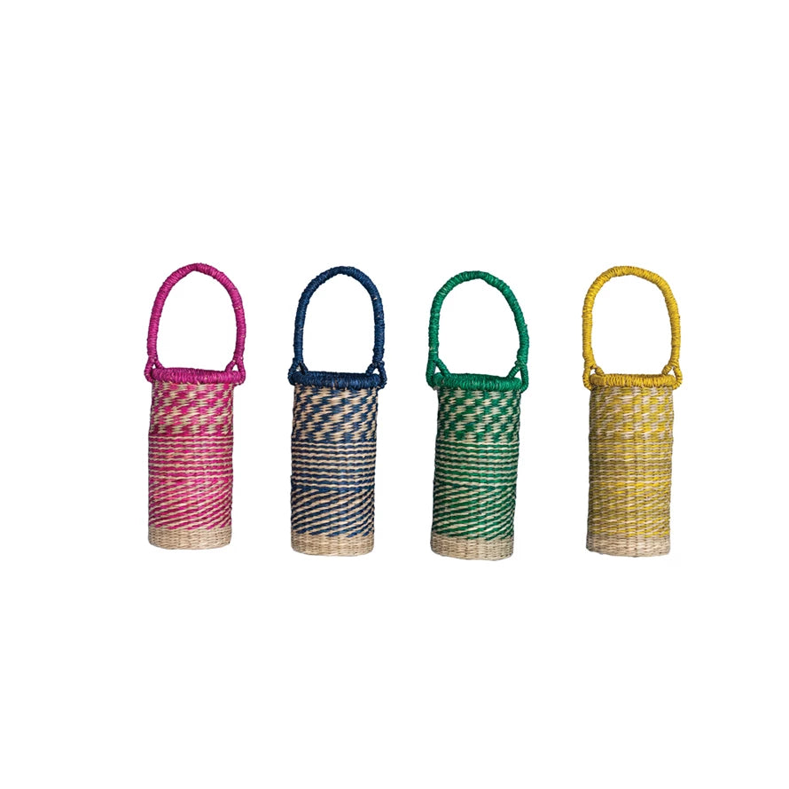 Hand-Woven Seagrass Bottle Basket with Handle