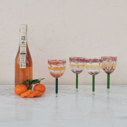 Hand Blown Wine Glass w Green Stem
