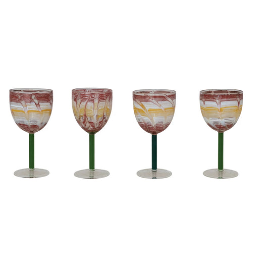 Hand Blown Wine Glass w Green Stem