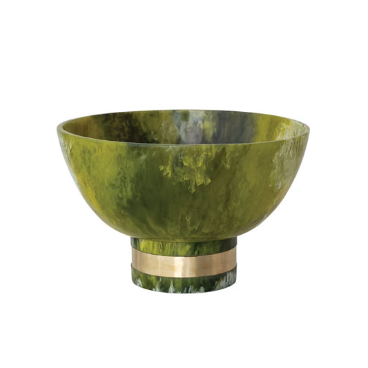 Resin Footed Bowl - Green/Gold