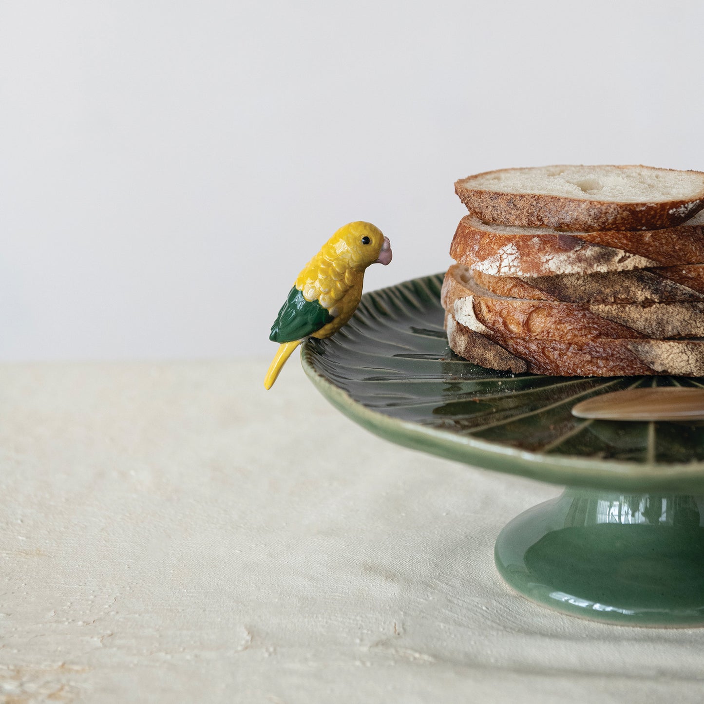 Pedestal Green/Yellow w Bird