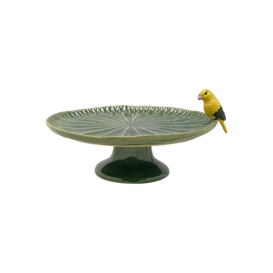 Pedestal Green/Yellow w Bird