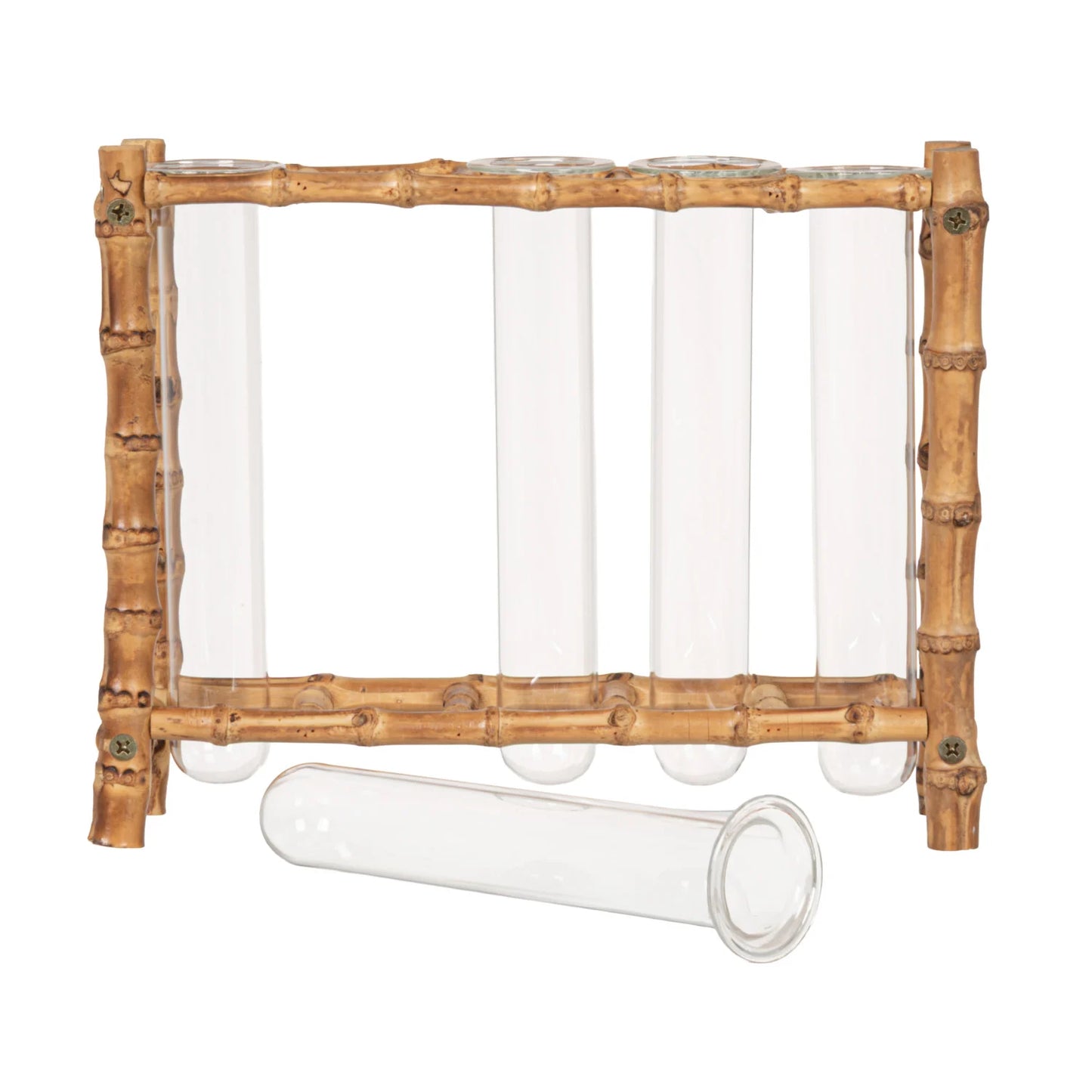Bamboo Stand w Five Glass Vases