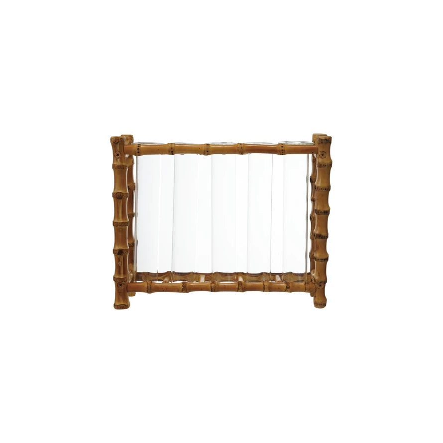 Bamboo Stand w Five Glass Vases