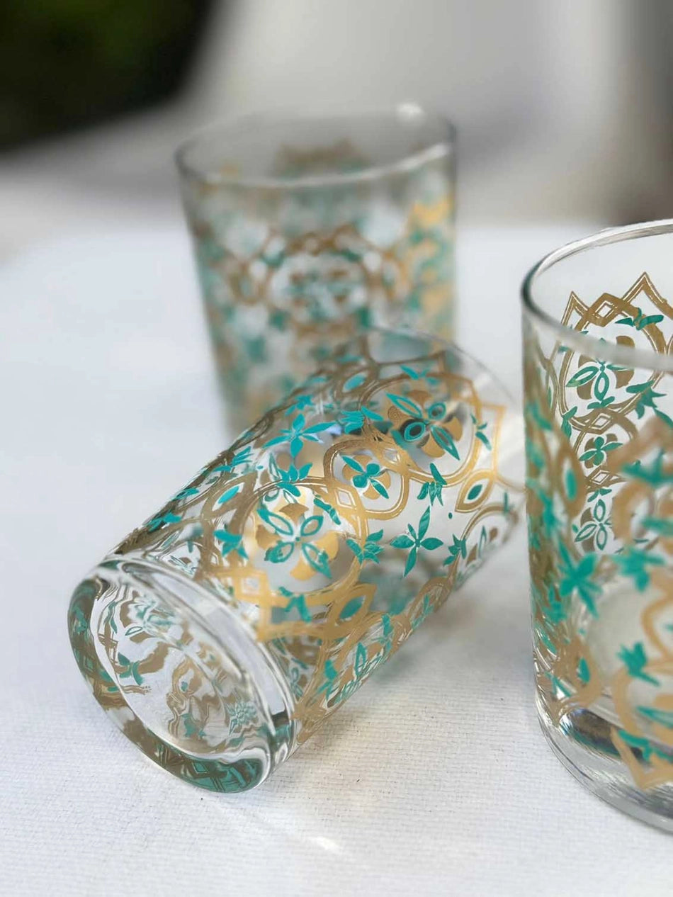 Moroccan Tea Glasses Turqoise/Gold S/6