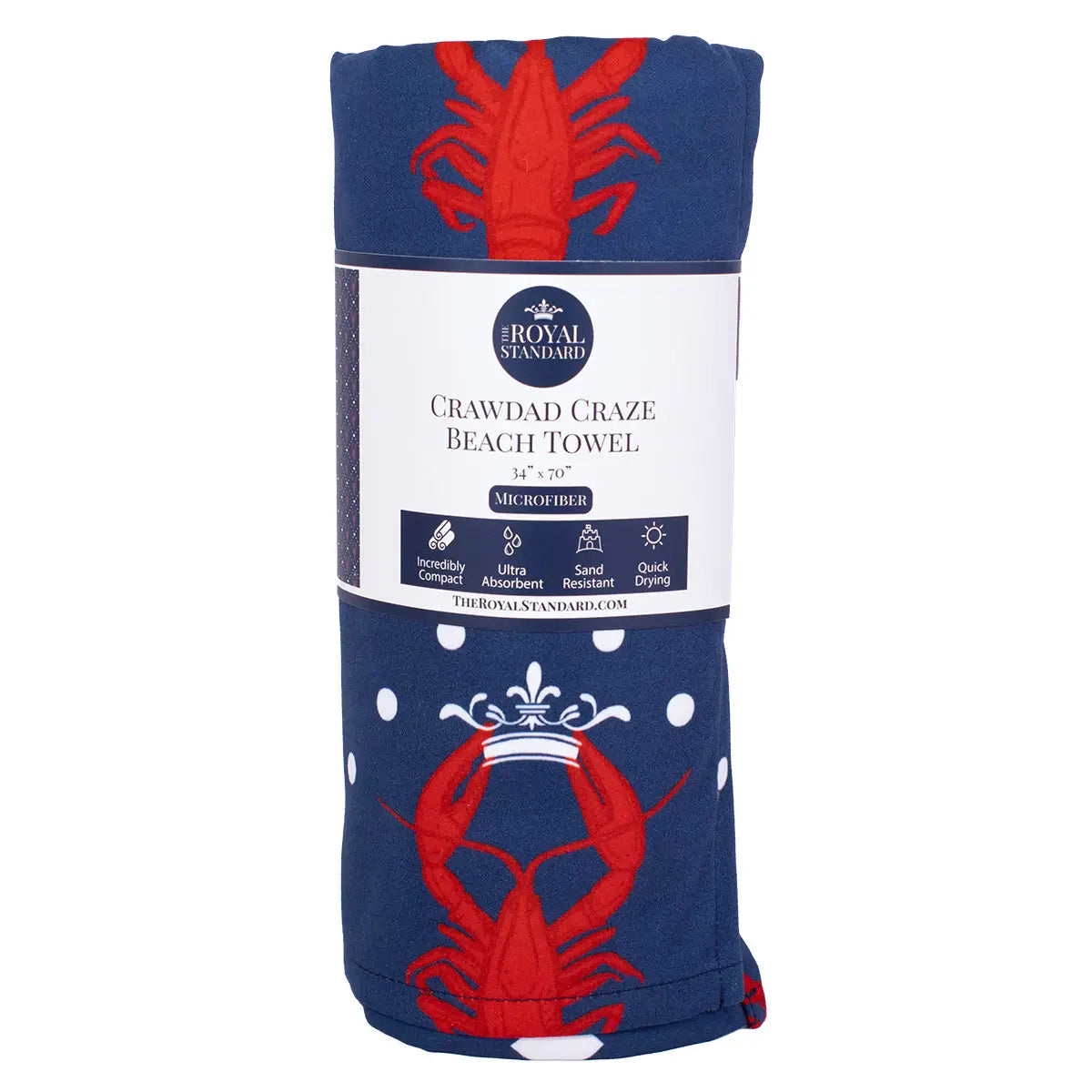 Crawdad Beach Towel Navy/Red 34x70