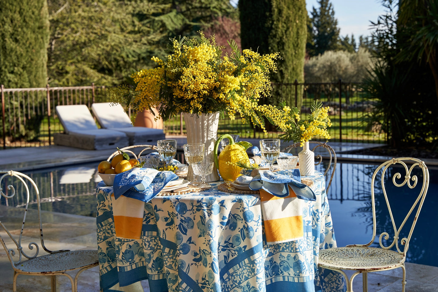 Citron Bleu French Tablecloth 71" x 106"