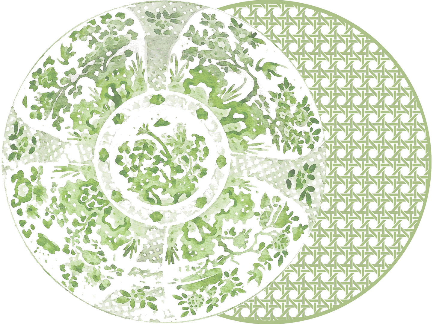 Round Two-Sided Green Cane Placemat