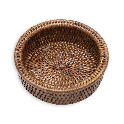 Rattan Wine Bottle Coaster in Dark Natural