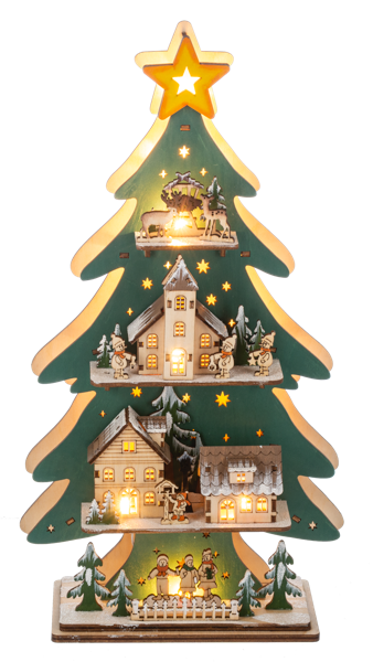 LED Light Up Laser-Cut Tree Winter Scene Figurine