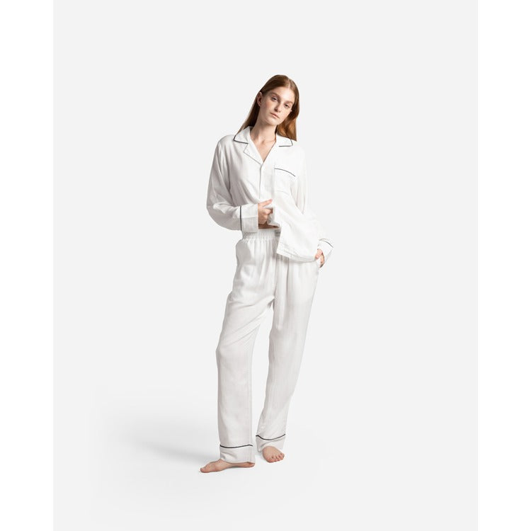 Long PJ Woven Cotton Set - White