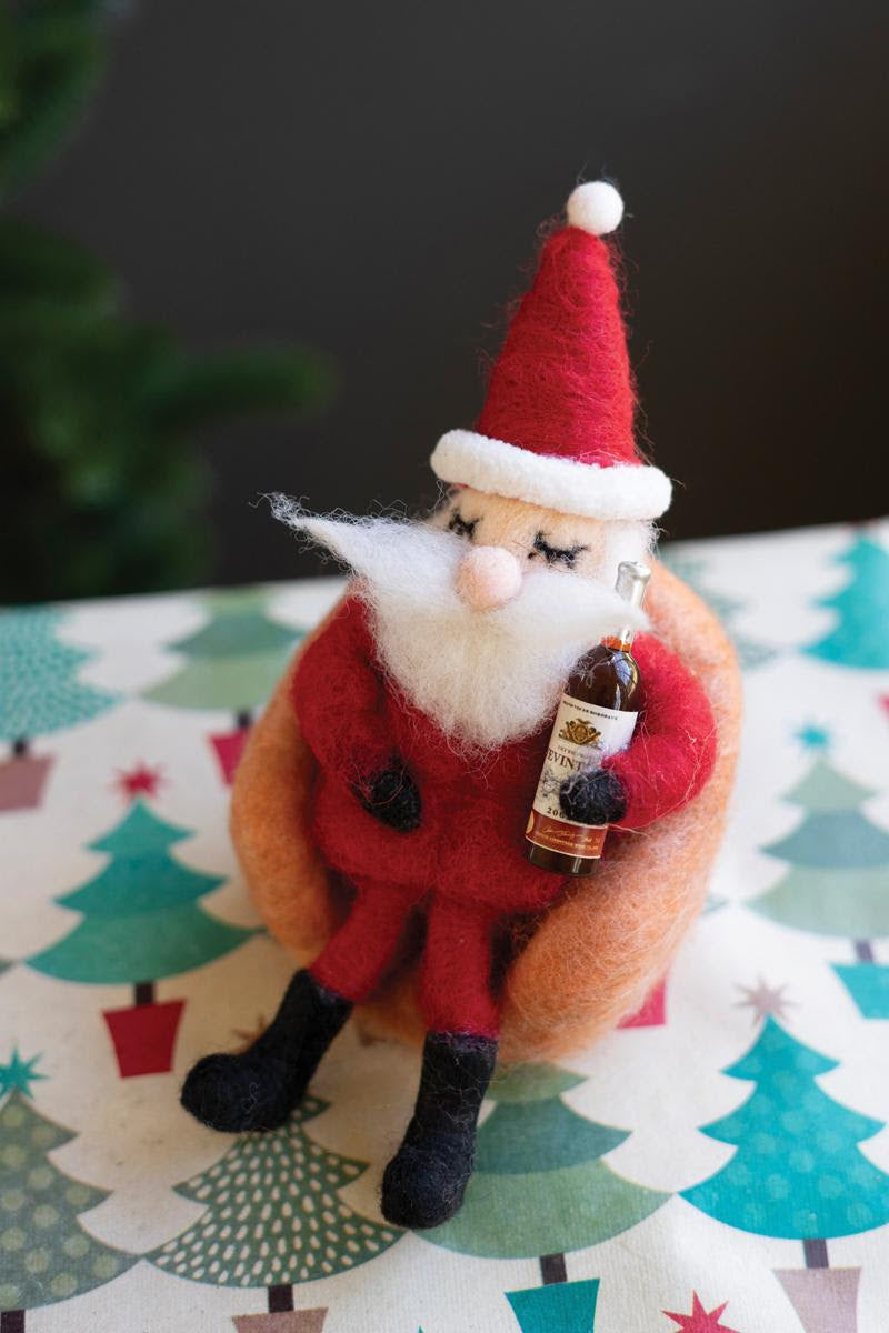Santa w Wine Ornament