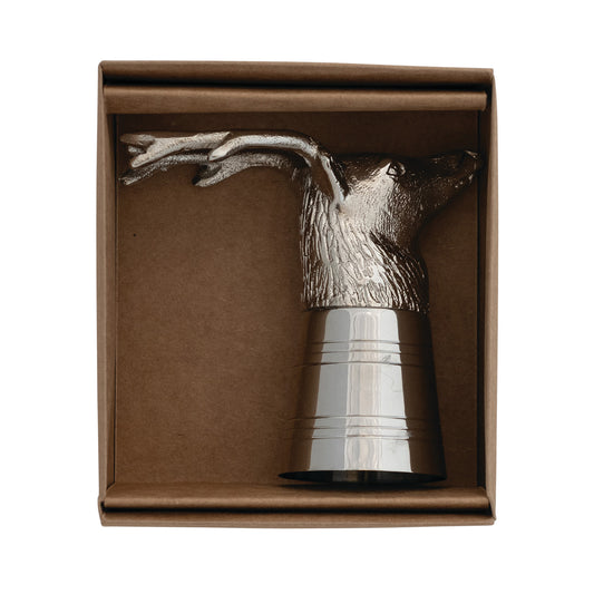 2 oz. Cast Aluminum & Stainless Steel Deer Head Shot Glass in Kraft Box