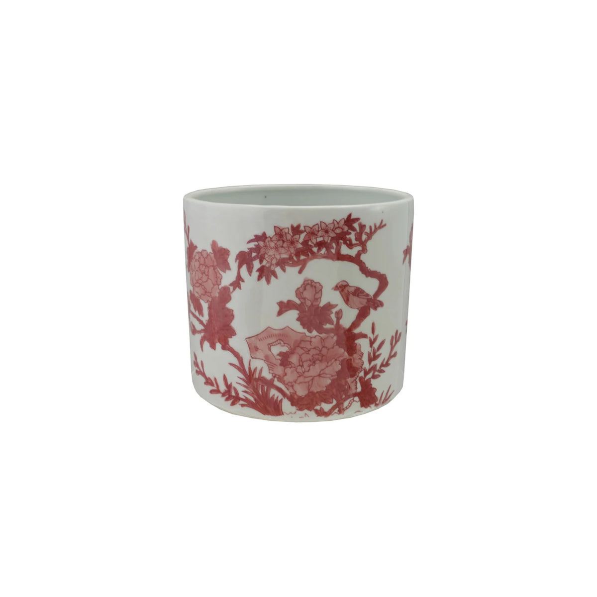 Handpainted Stoneware Planter Red/White
